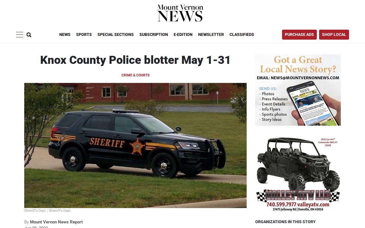 Knox County crime news police blotter record view from Mount Vernon News