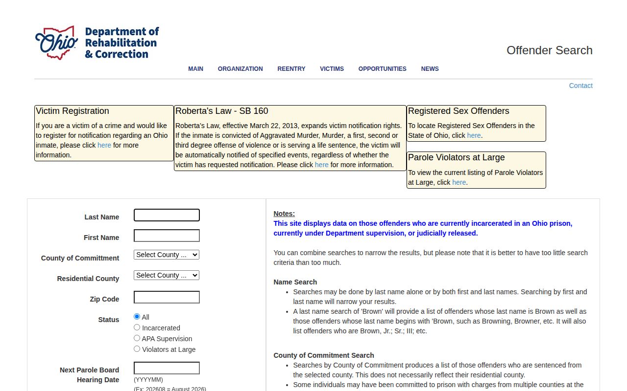 Knox County state custody record search through Ohio ODRC